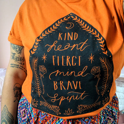 kind heart, fierce mind, brave spirit t-shirt - orange