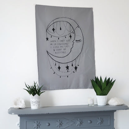 count your blessings moon wall hanging - grey