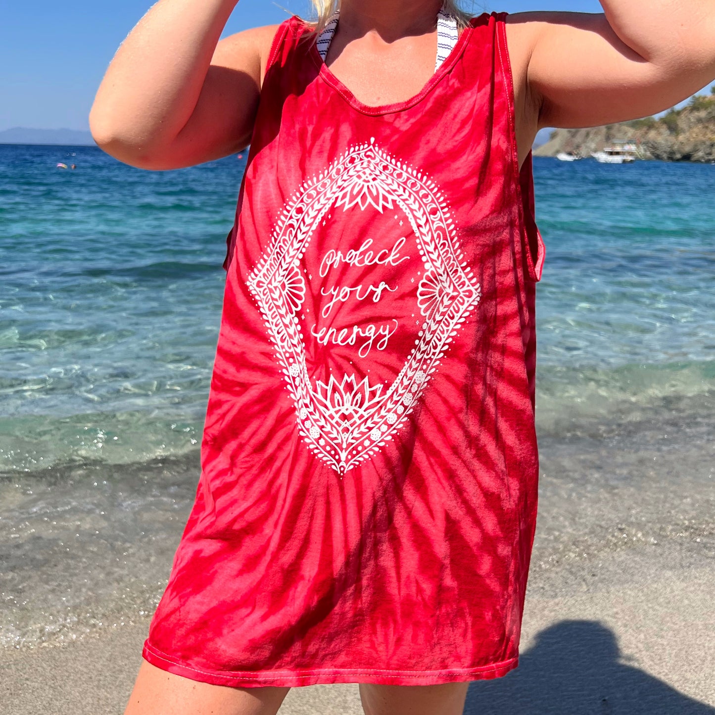 protect your energy tie dye vest top - red