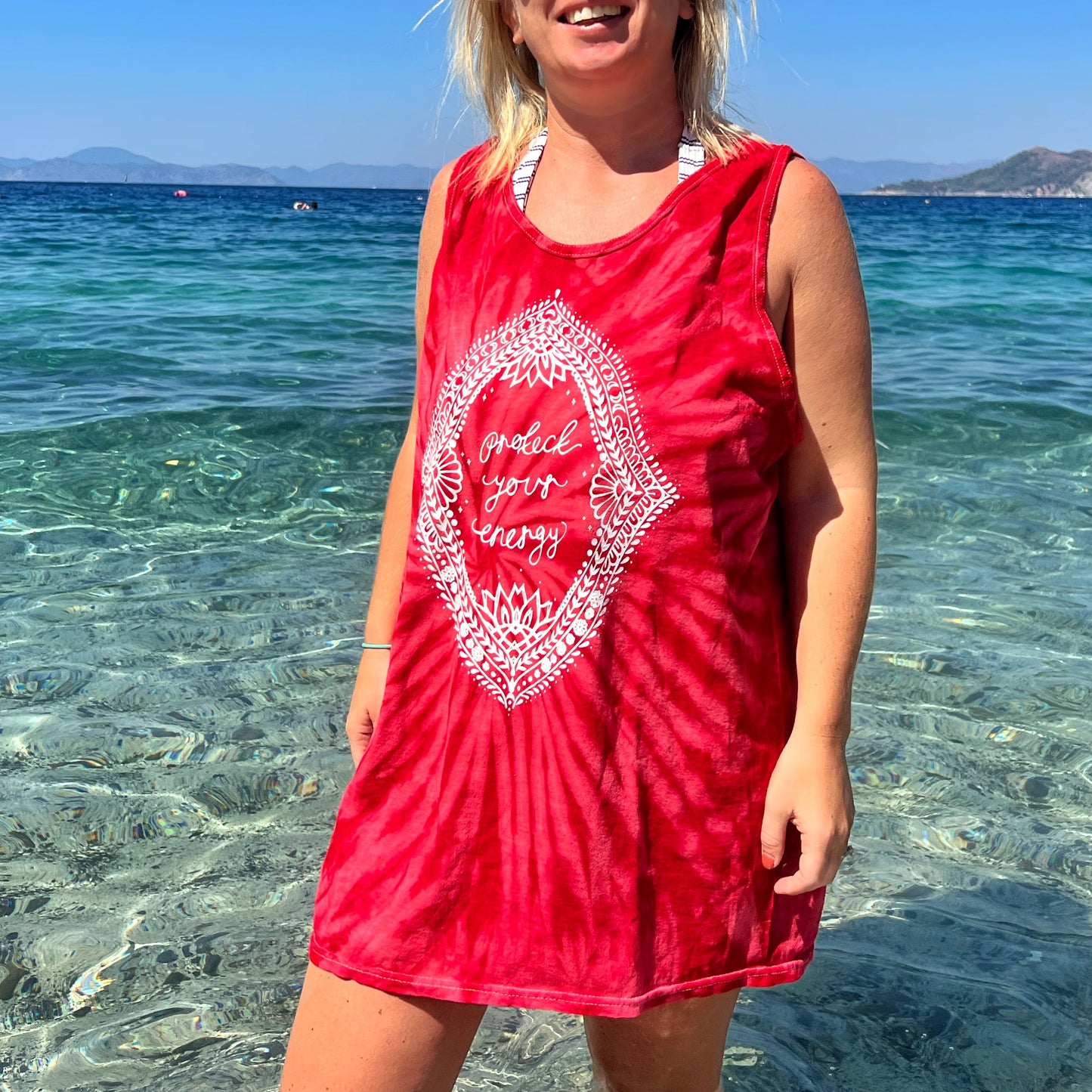 protect your energy tie dye vest top - red