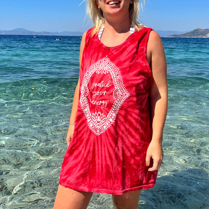 protect your energy tie dye vest top - red