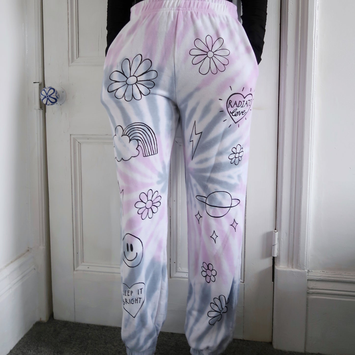 hippie heart tie dye lounge pants - lilac & blue