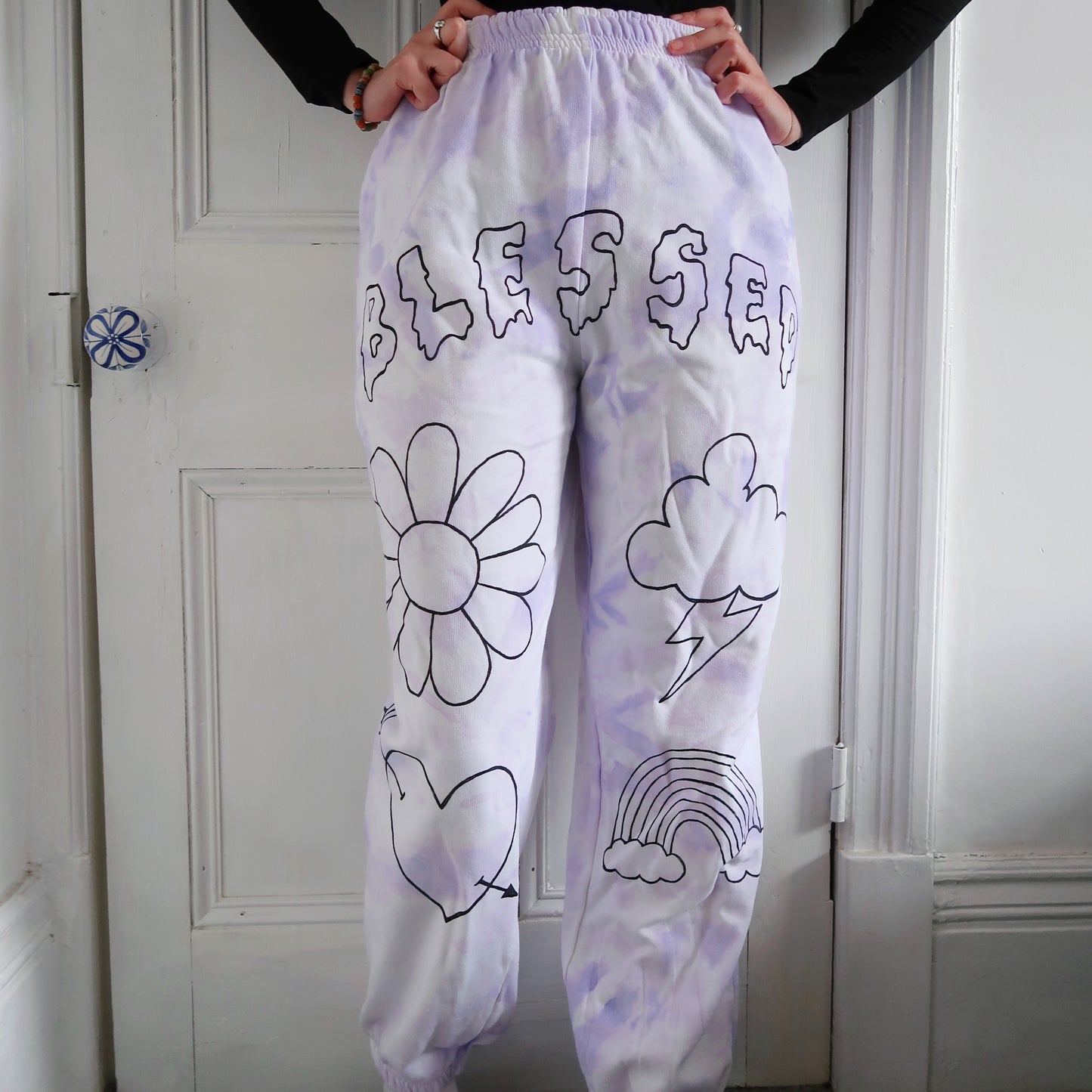 hippie heart tie dye lounge pants - lilac