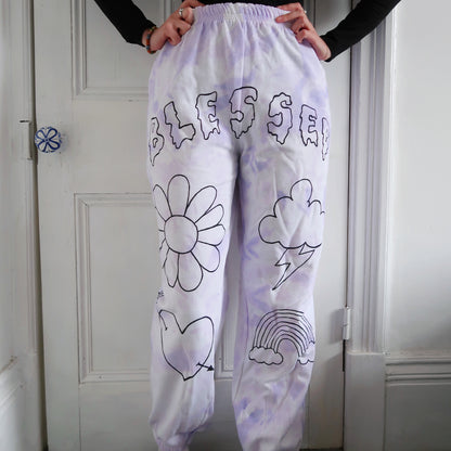 hippie heart tie dye lounge pants - lilac