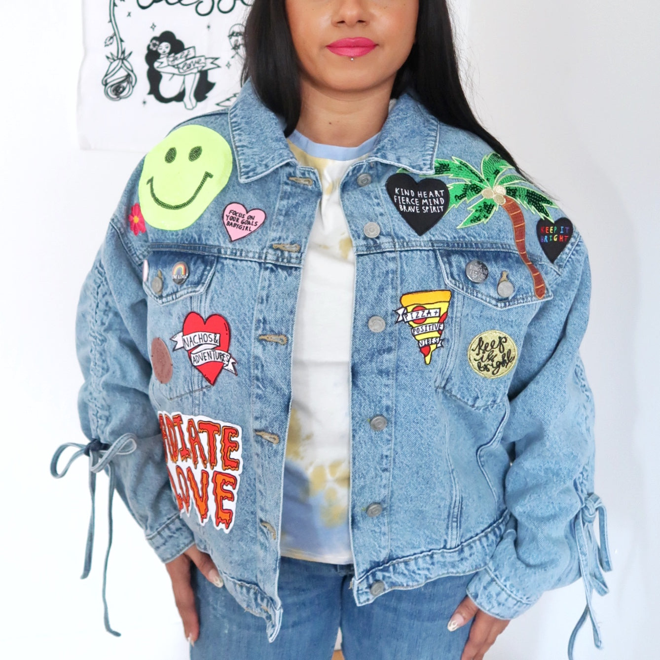 BILLIEBLUSH Denim jacket with badges girl blue - | Kids around