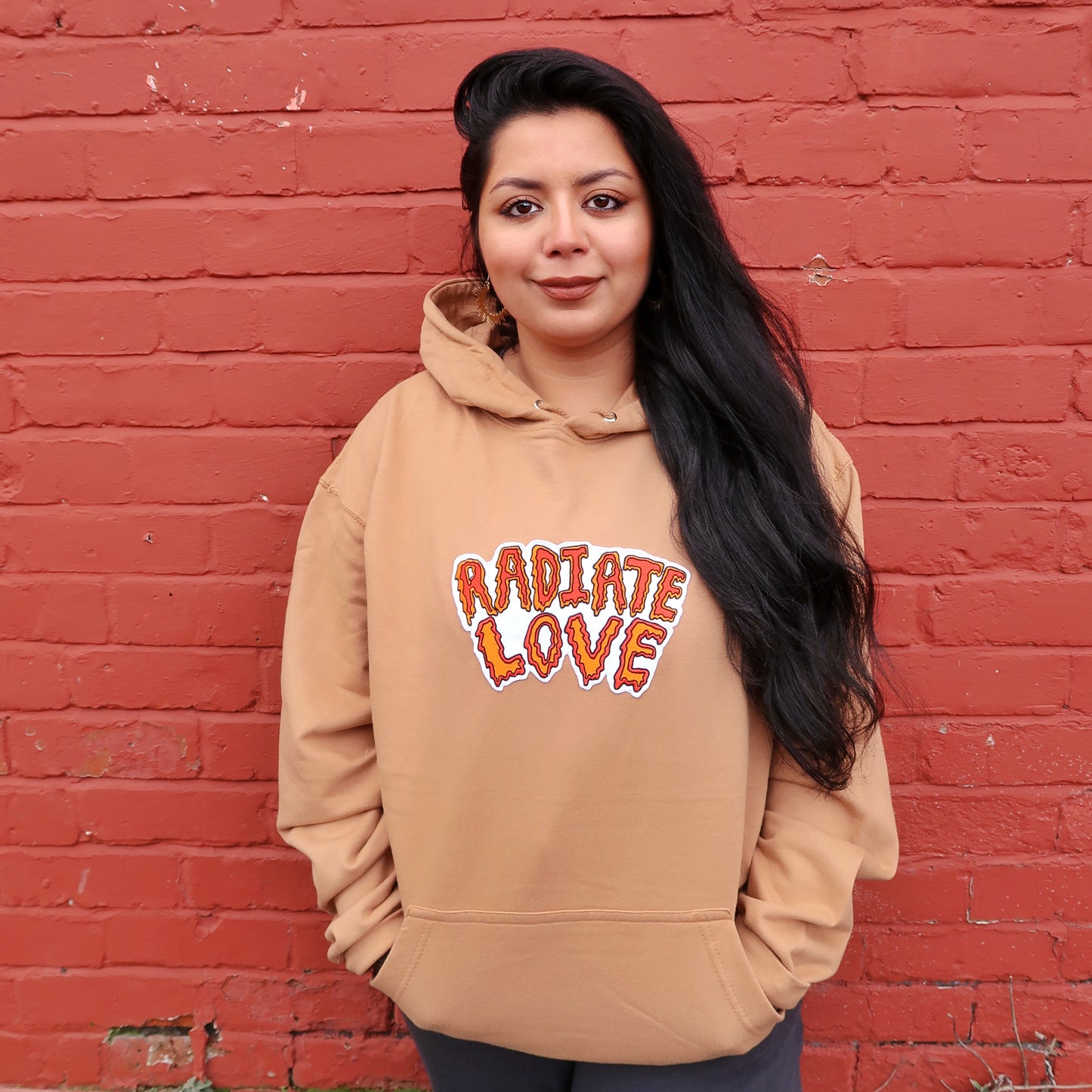 radiate love embroidered hoodie - tan