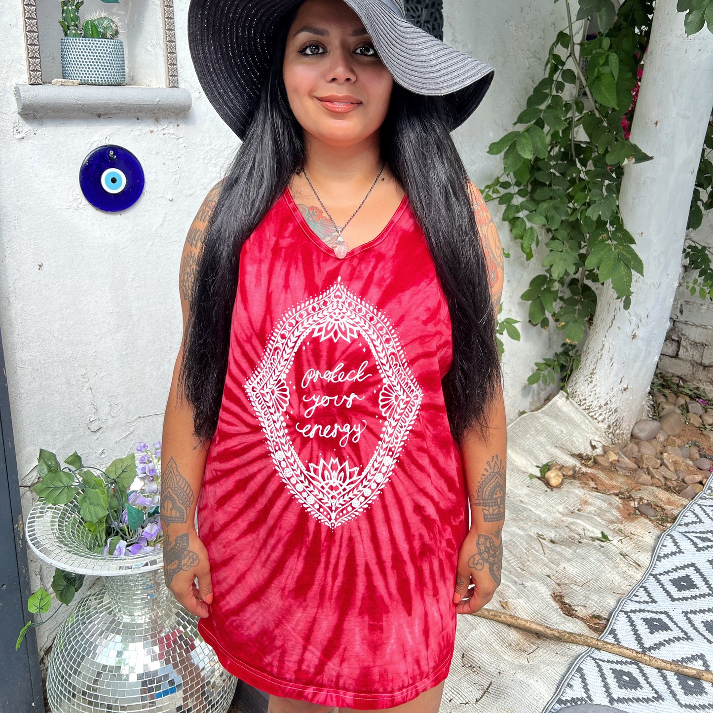 protect your energy tie dye vest top - red