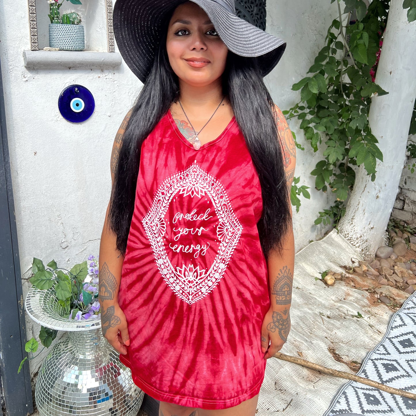 protect your energy tie dye vest top - red