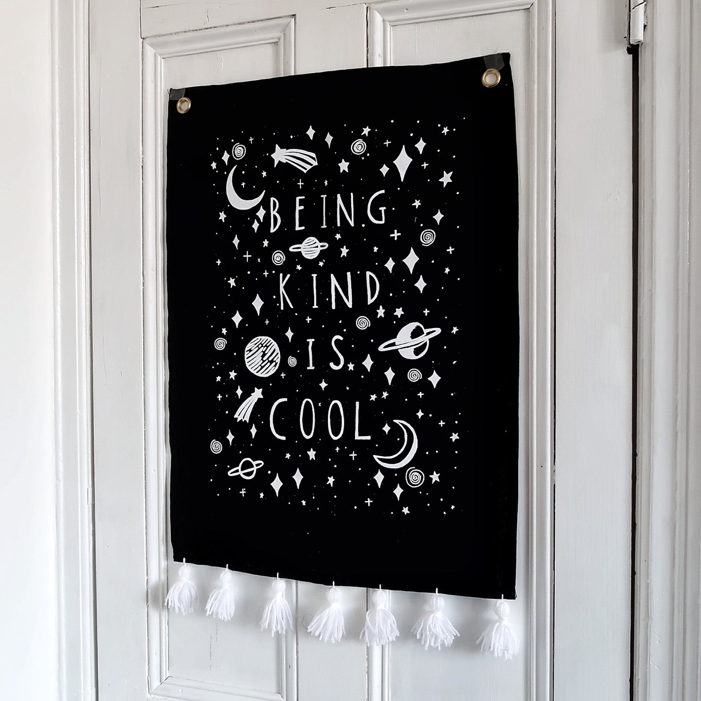 being kind is cool vertical wall hanging - with tassels
