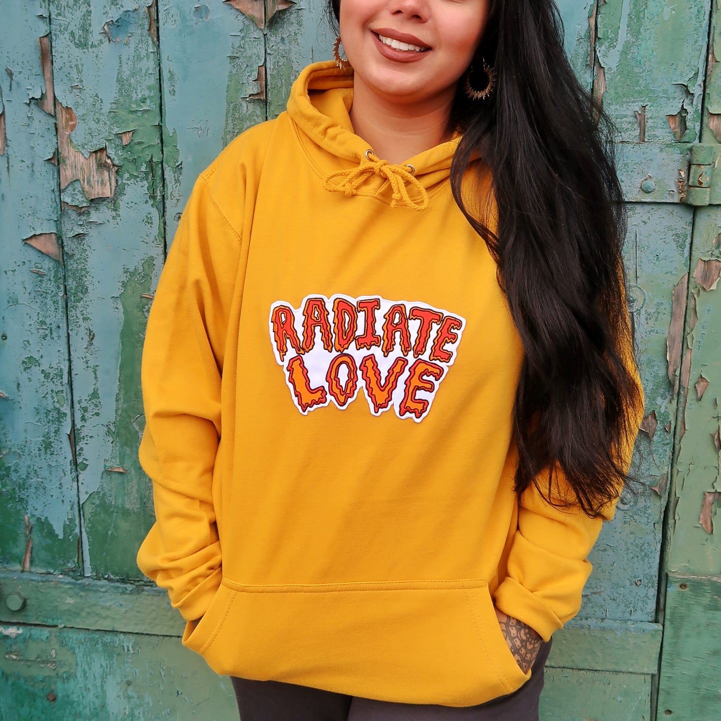 radiate love embroidered hoodie - mustard yellow