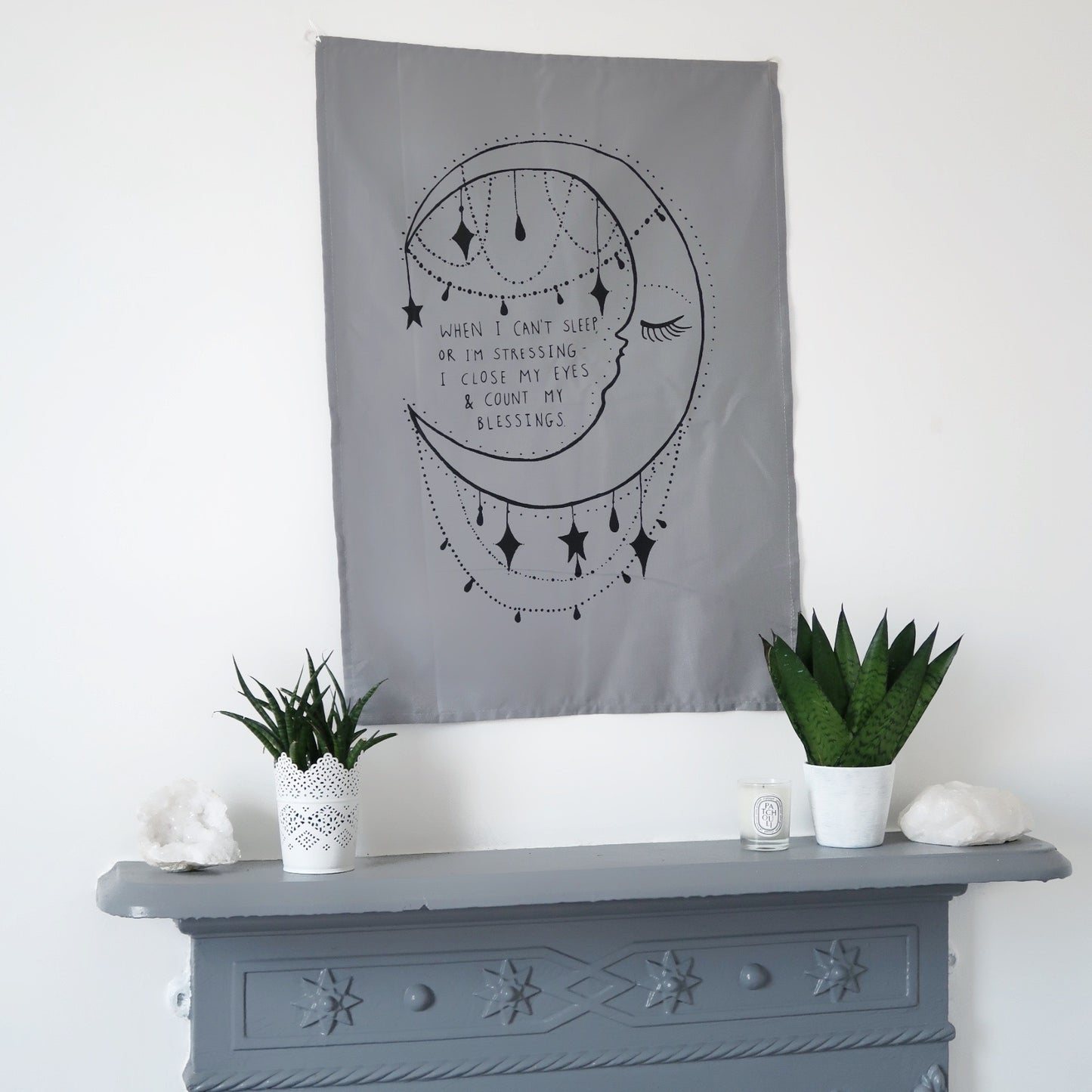 count your blessings moon wall hanging - grey