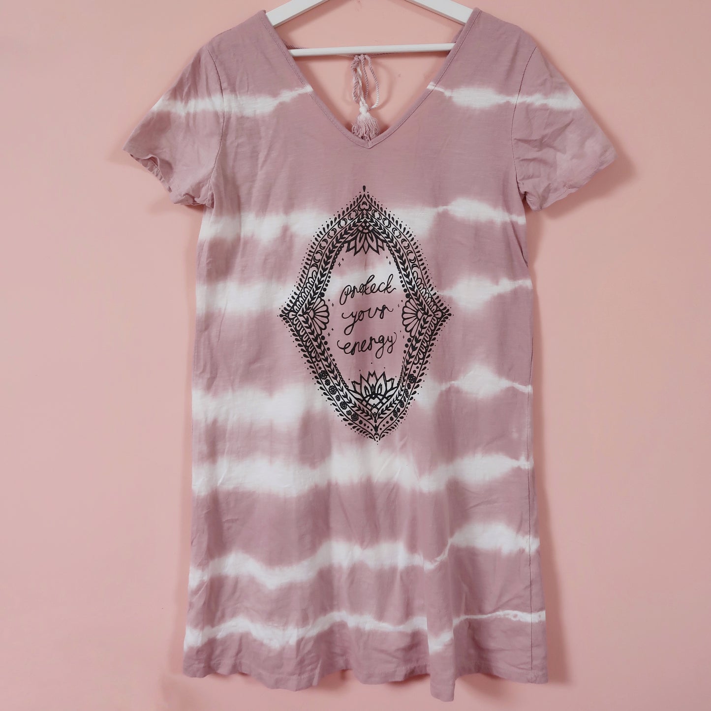 protect your energy tie dye dress - dusky pink