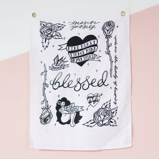 tattoo flash wall hanging - white