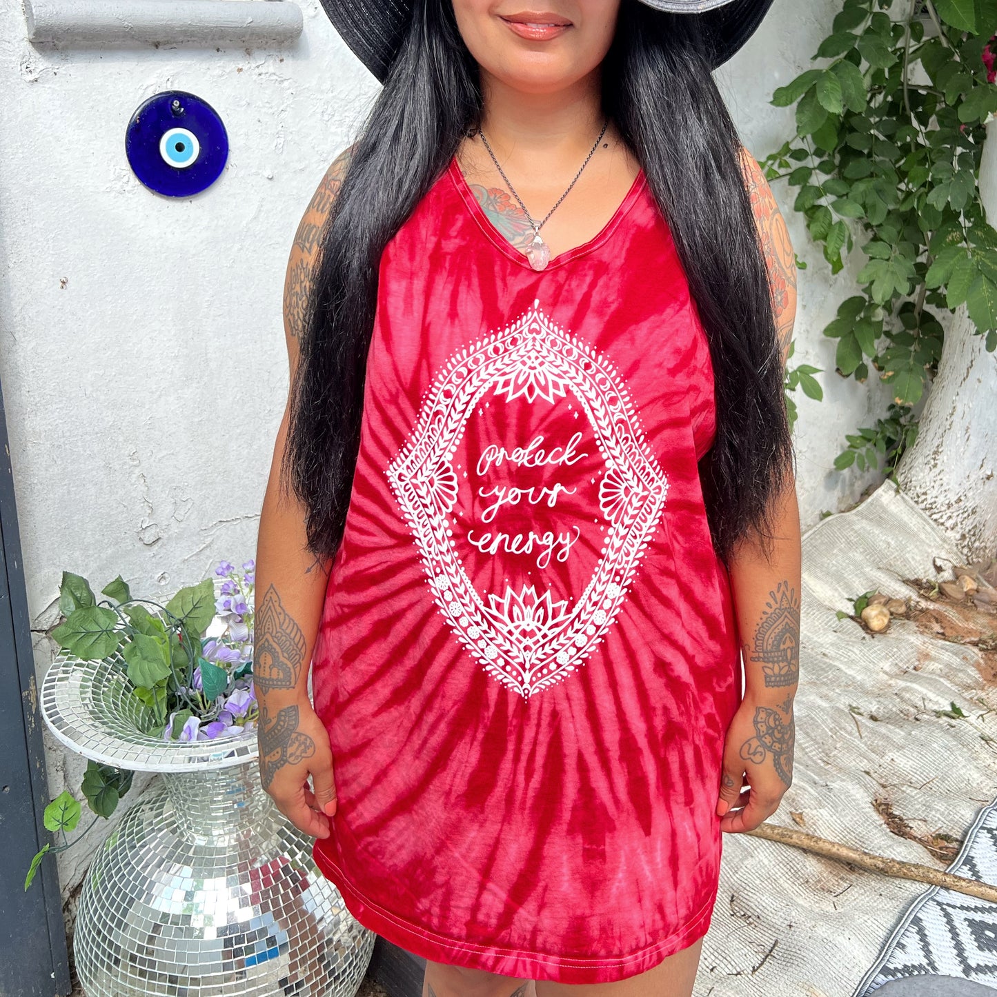 protect your energy tie dye vest top - red