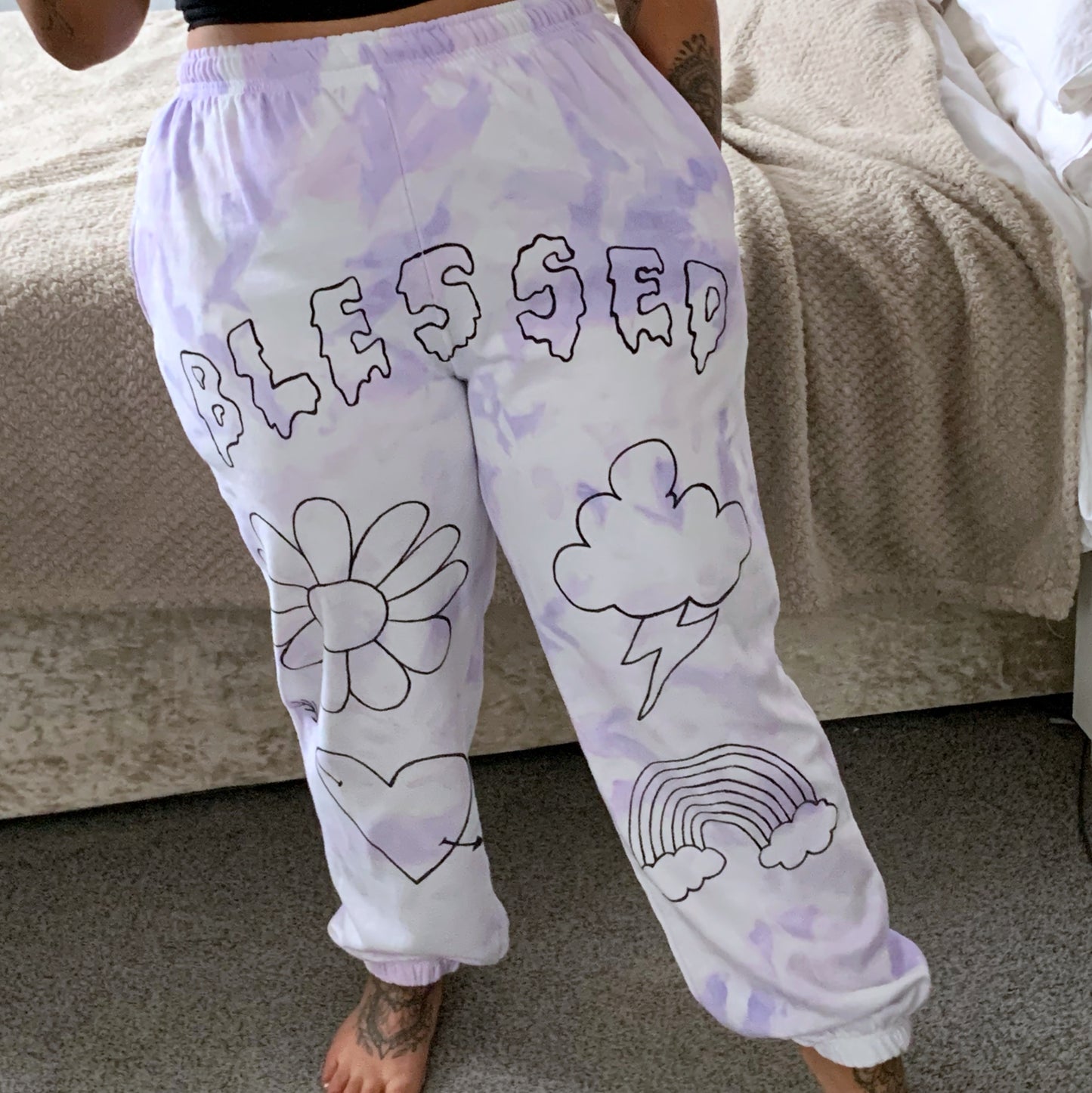 hippie heart tie dye lounge pants - lilac
