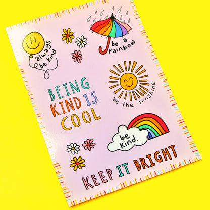 being kind is cool - A6 vinyl sticker sheet