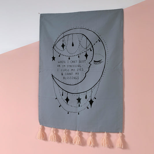 count your blessings moon wall hanging - with tassels
