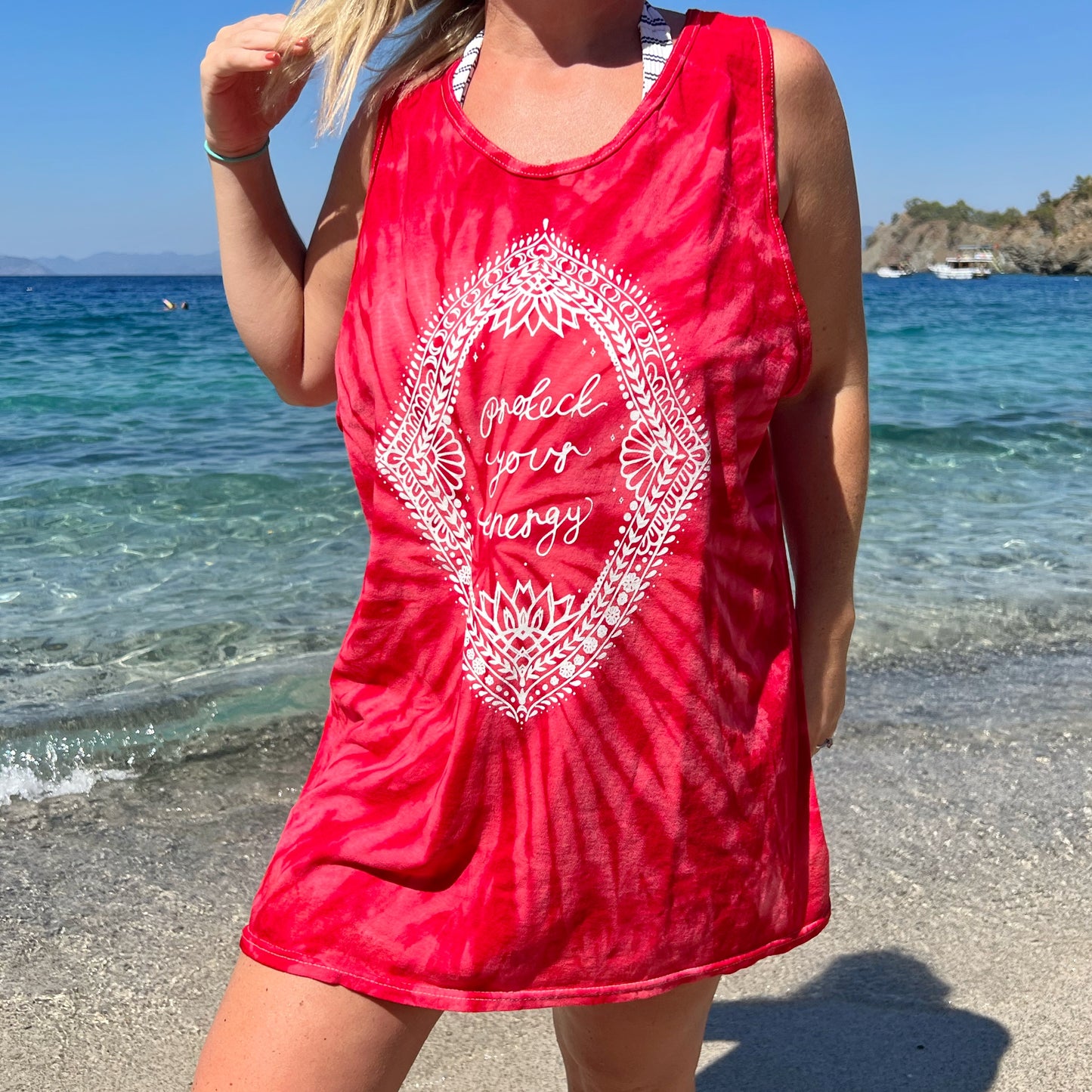 protect your energy tie dye vest top - red