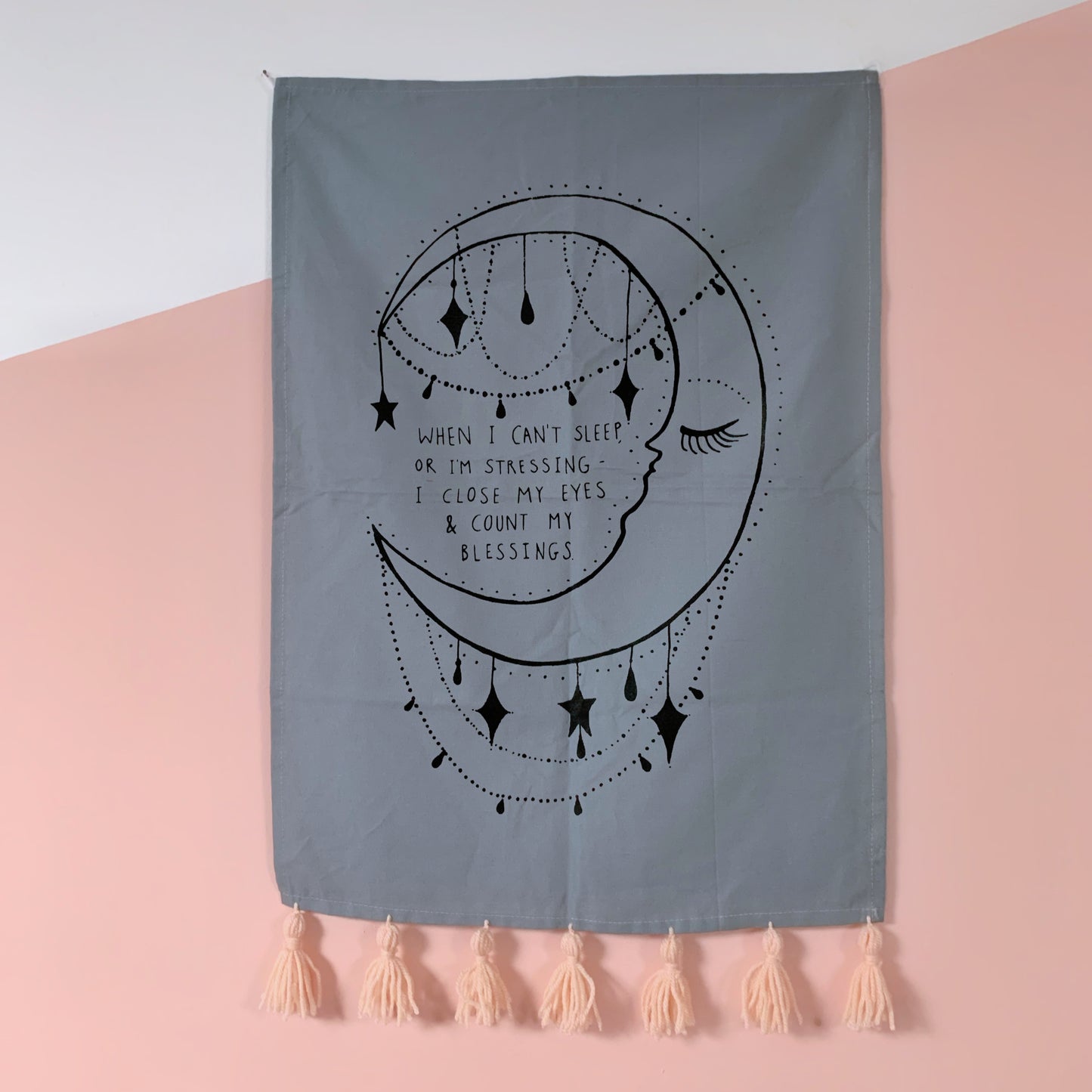 count your blessings moon wall hanging - with tassels