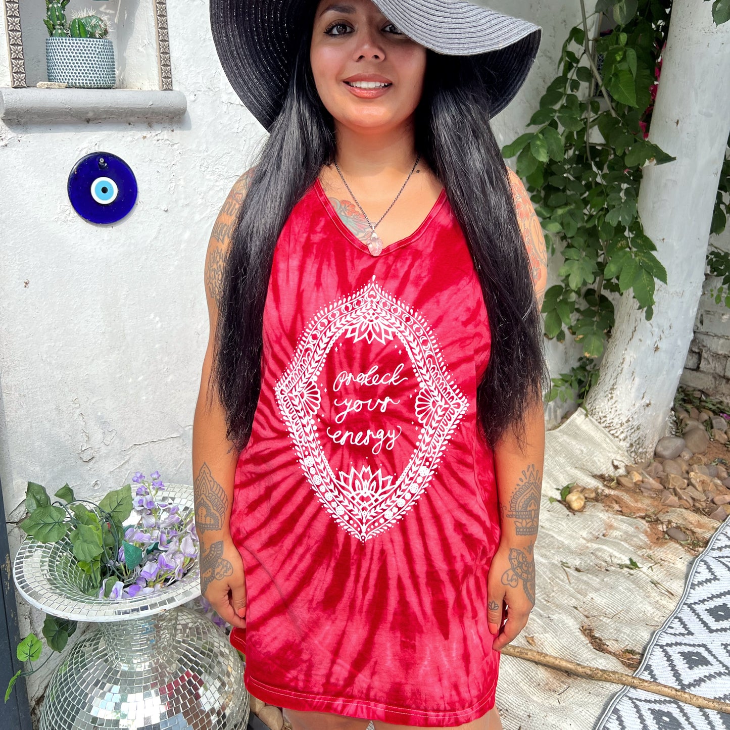 protect your energy tie dye vest top - red