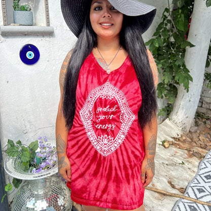 protect your energy tie dye vest top - red