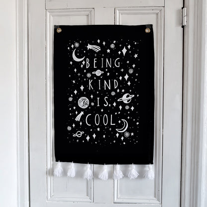 being kind is cool vertical wall hanging - with tassels