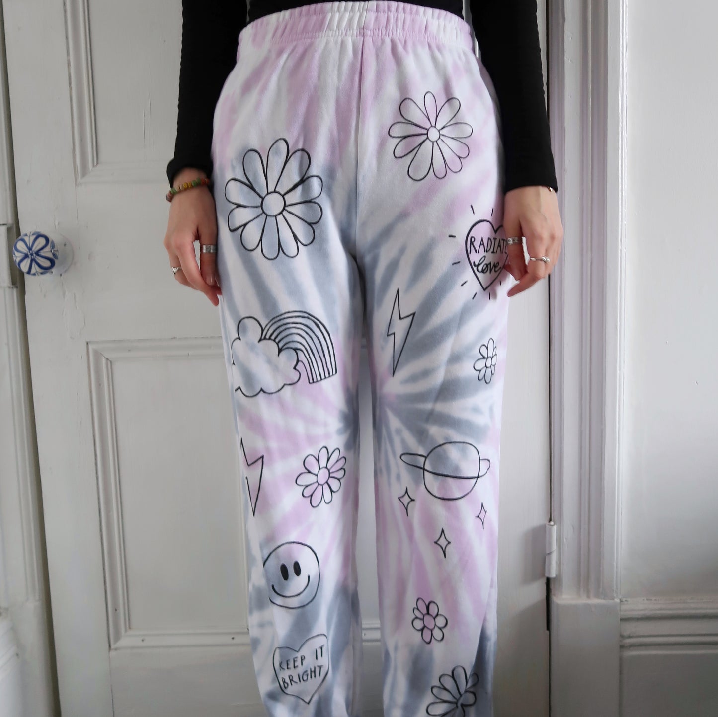 hippie heart tie dye lounge pants - lilac & blue