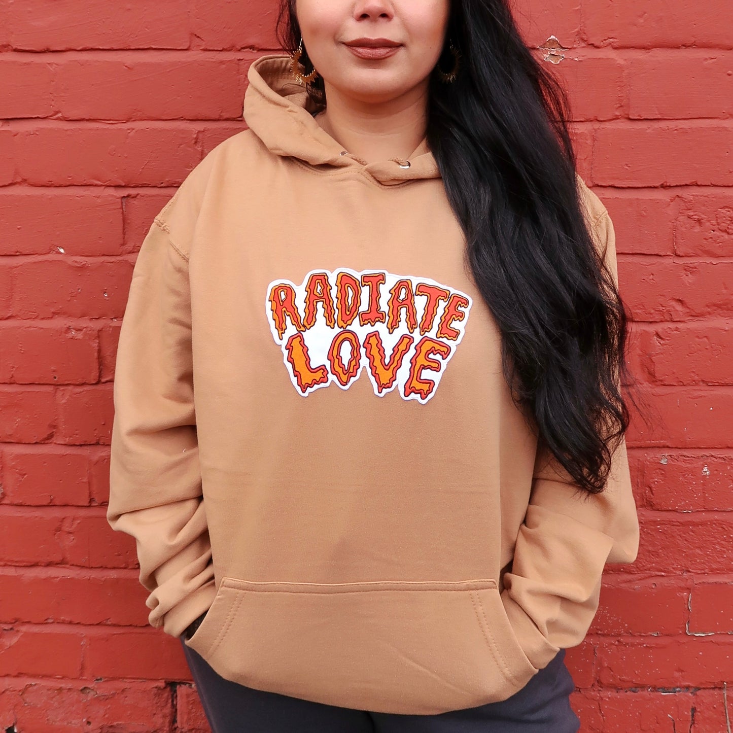 radiate love embroidered hoodie - tan