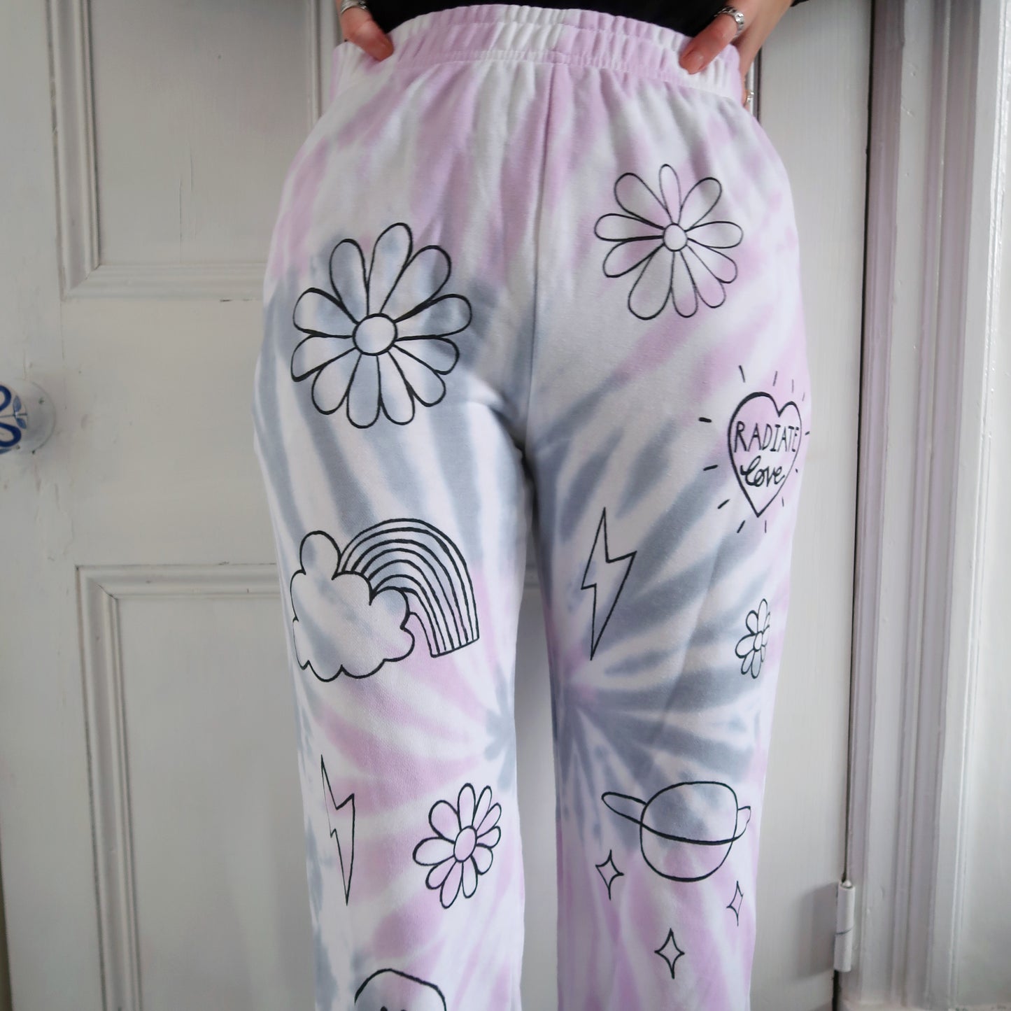 hippie heart tie dye lounge pants - lilac & blue