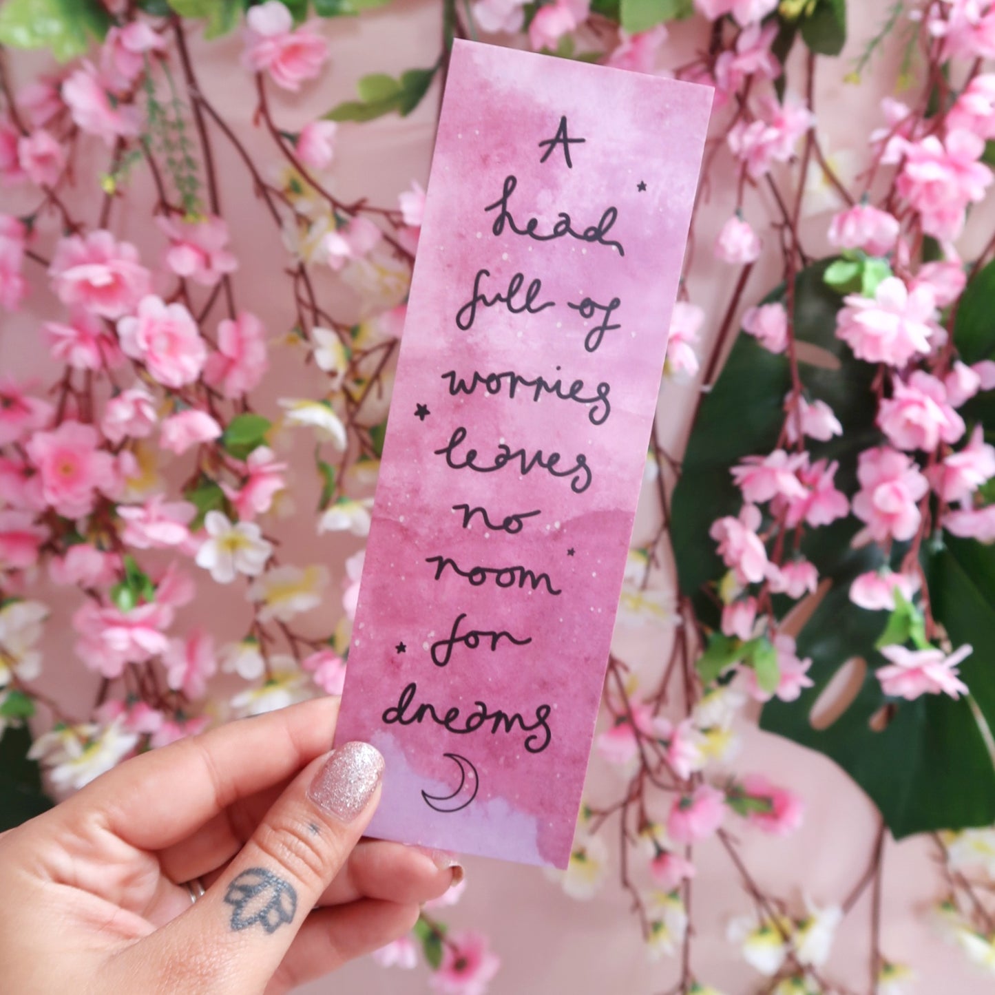 a head full of worries, leaves no room for dreams bookmark