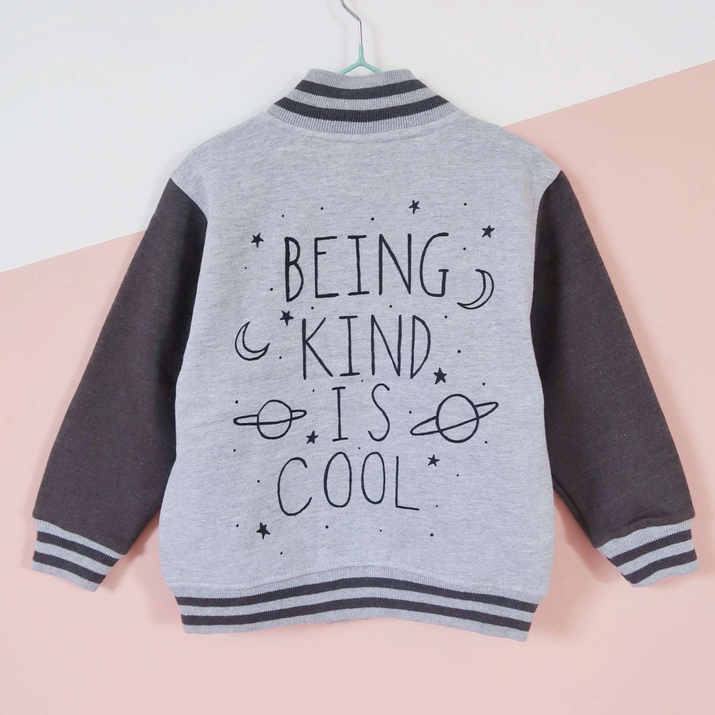 being kind is cool kids varsity jacket v.1 - grey