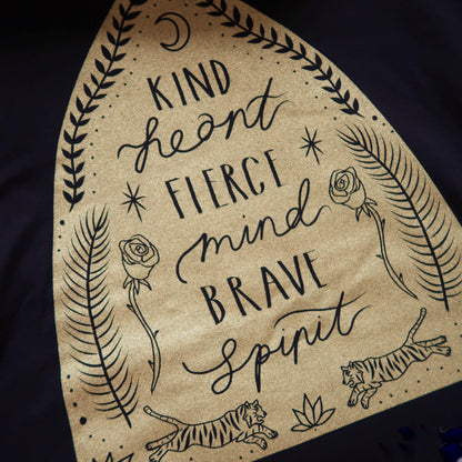 kind heart, fierce mind, brave spirit t-shirt - black & gold