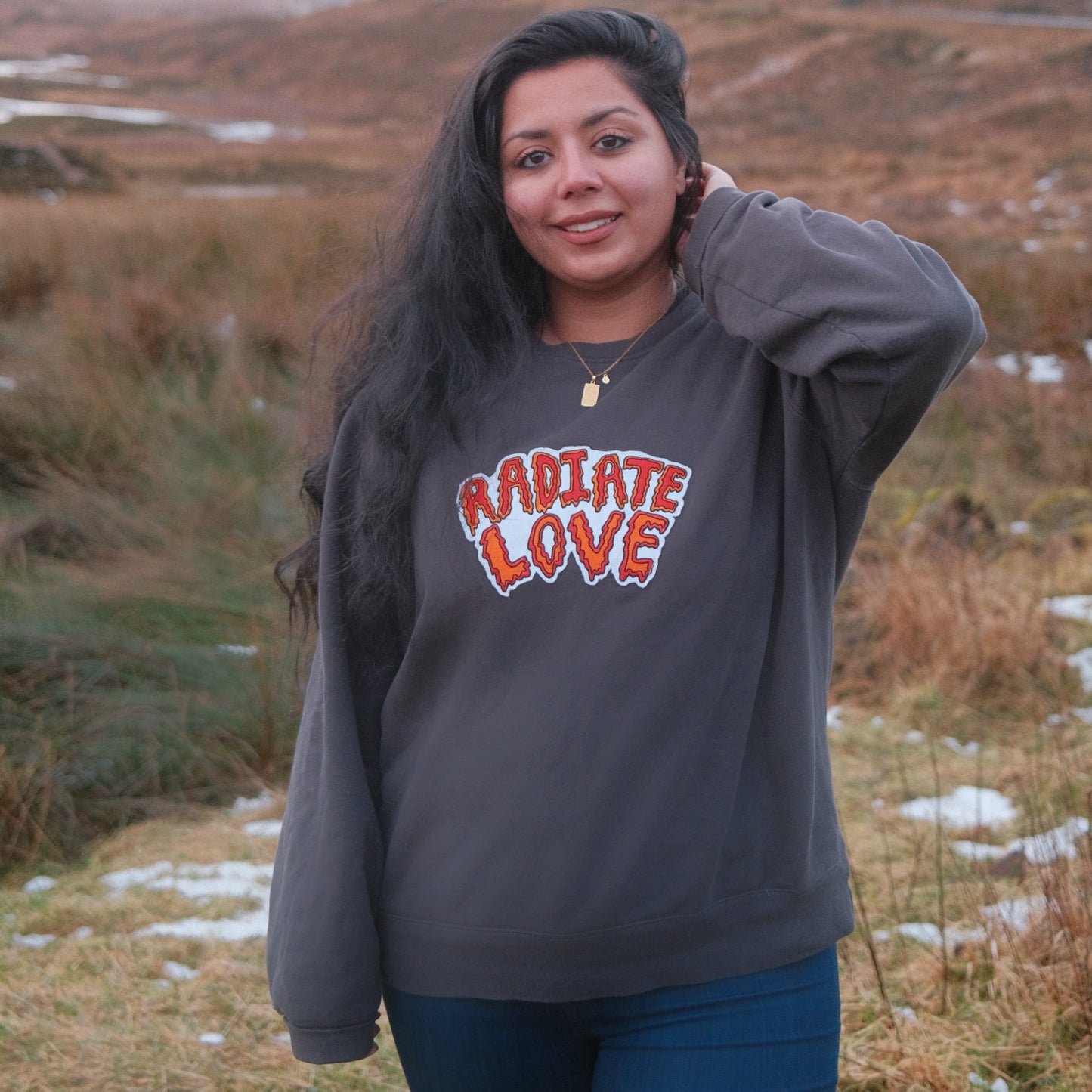 radiate love embroidered sweatshirt - dark grey