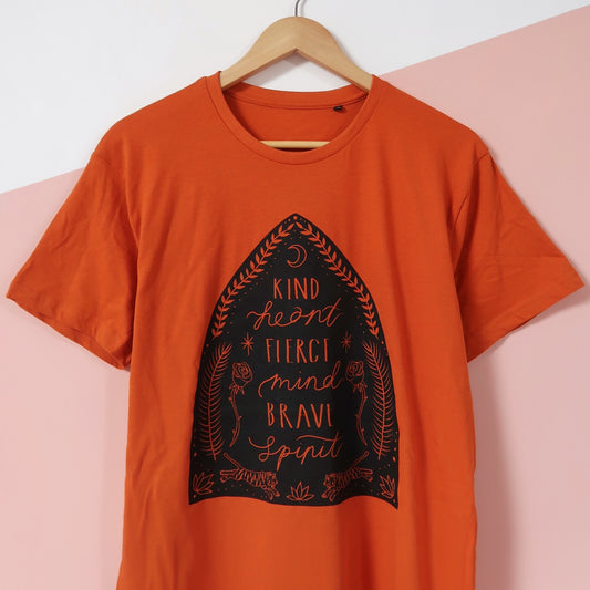 kind heart, fierce mind, brave spirit t-shirt - orange