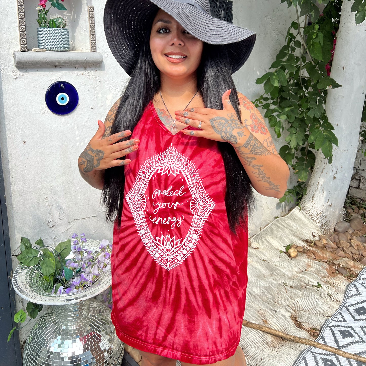 protect your energy tie dye vest top - red