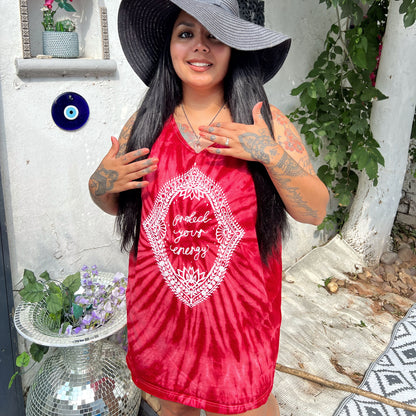 protect your energy tie dye vest top - red