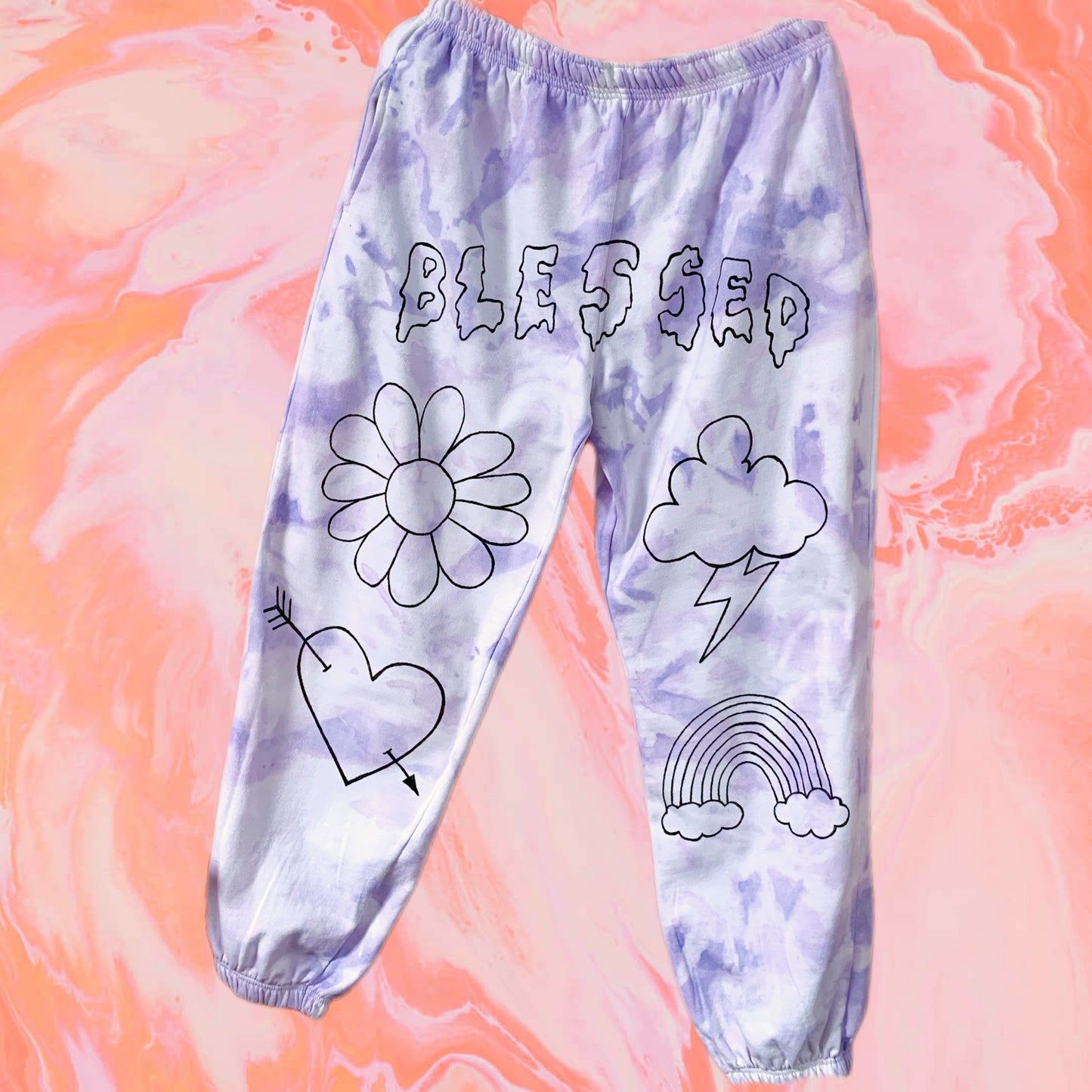 hippie heart tie dye lounge pants - lilac