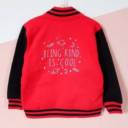 being kind is cool kids varsity jacket - red