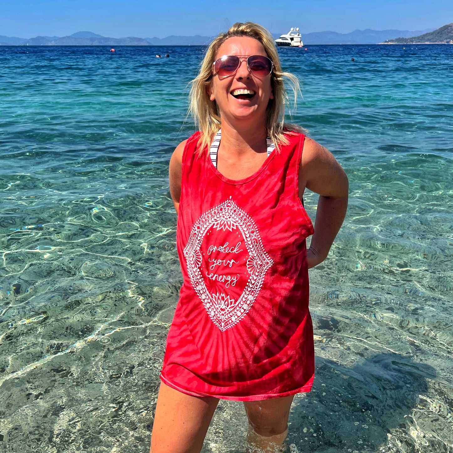 protect your energy tie dye vest top - red