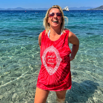 protect your energy tie dye vest top - red