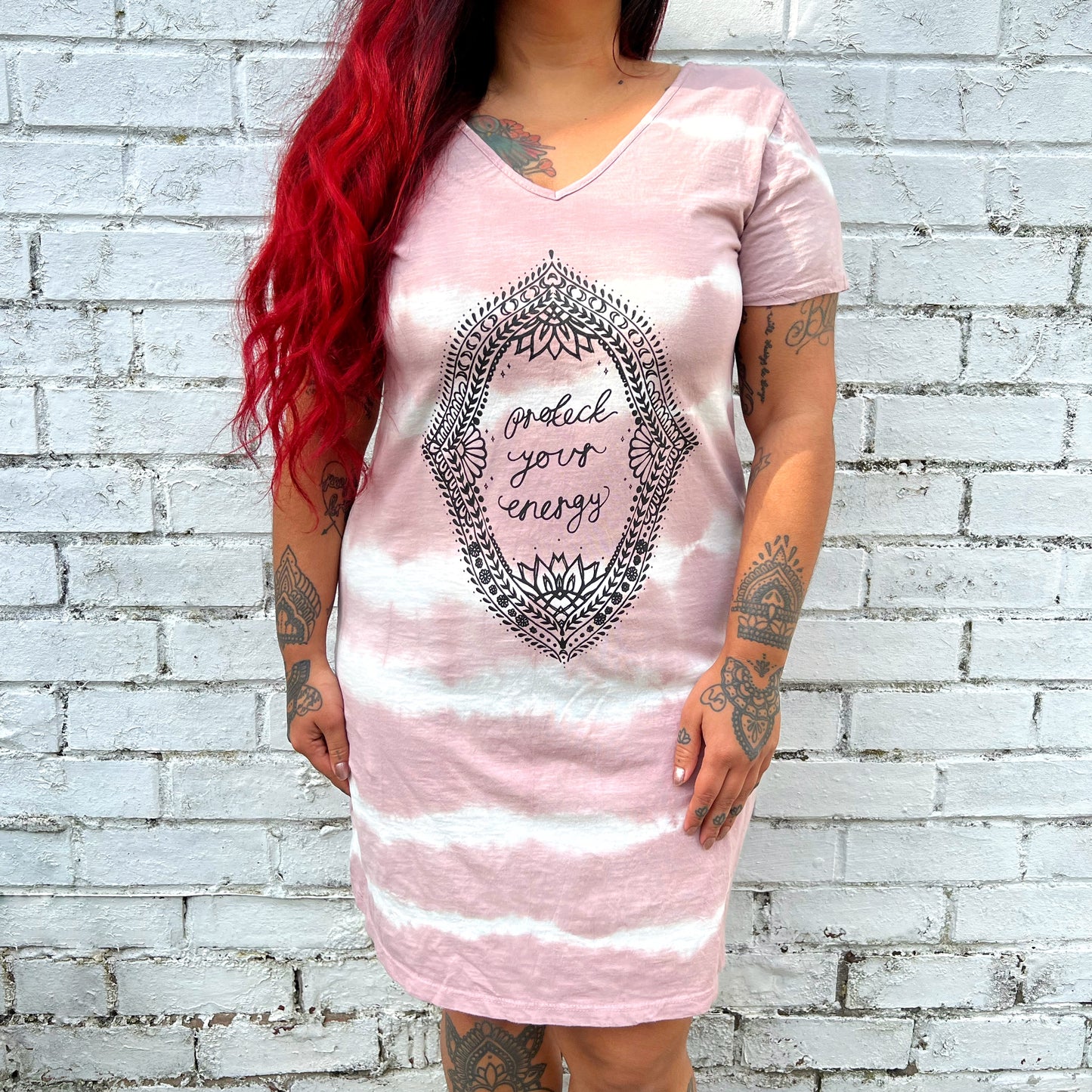 protect your energy tie dye dress - dusky pink