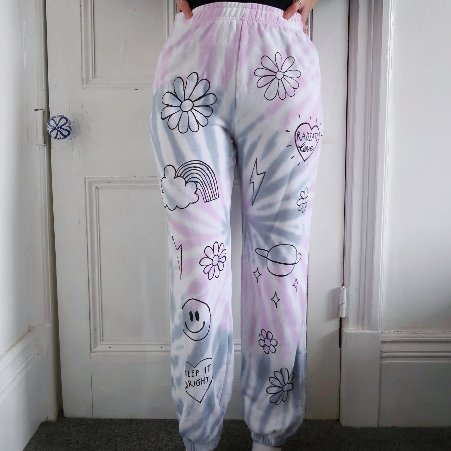 hippie heart tie dye lounge pants - lilac & blue