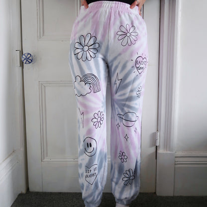 hippie heart tie dye lounge pants - lilac & blue