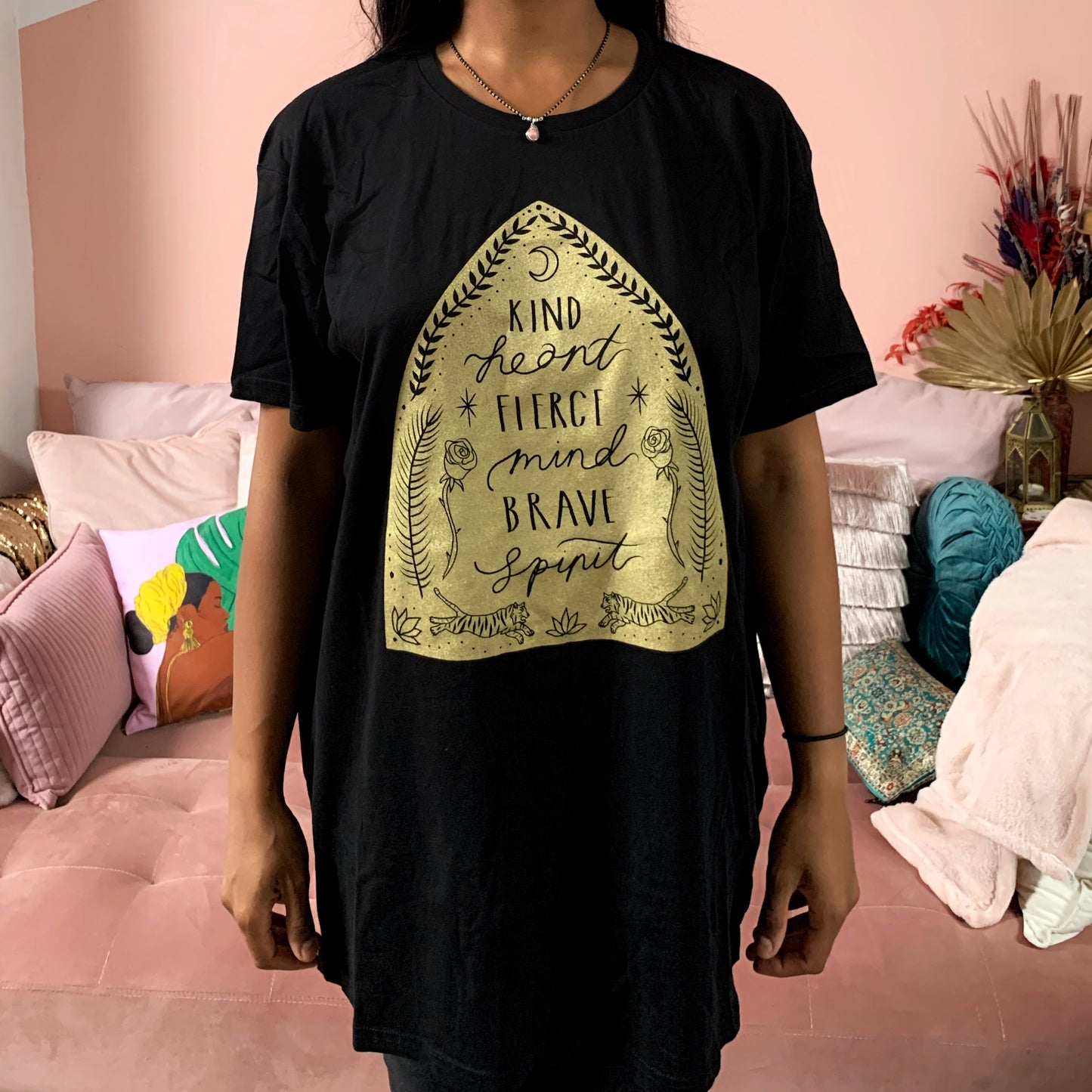 kind heart, fierce mind, brave spirit t-shirt - black & gold