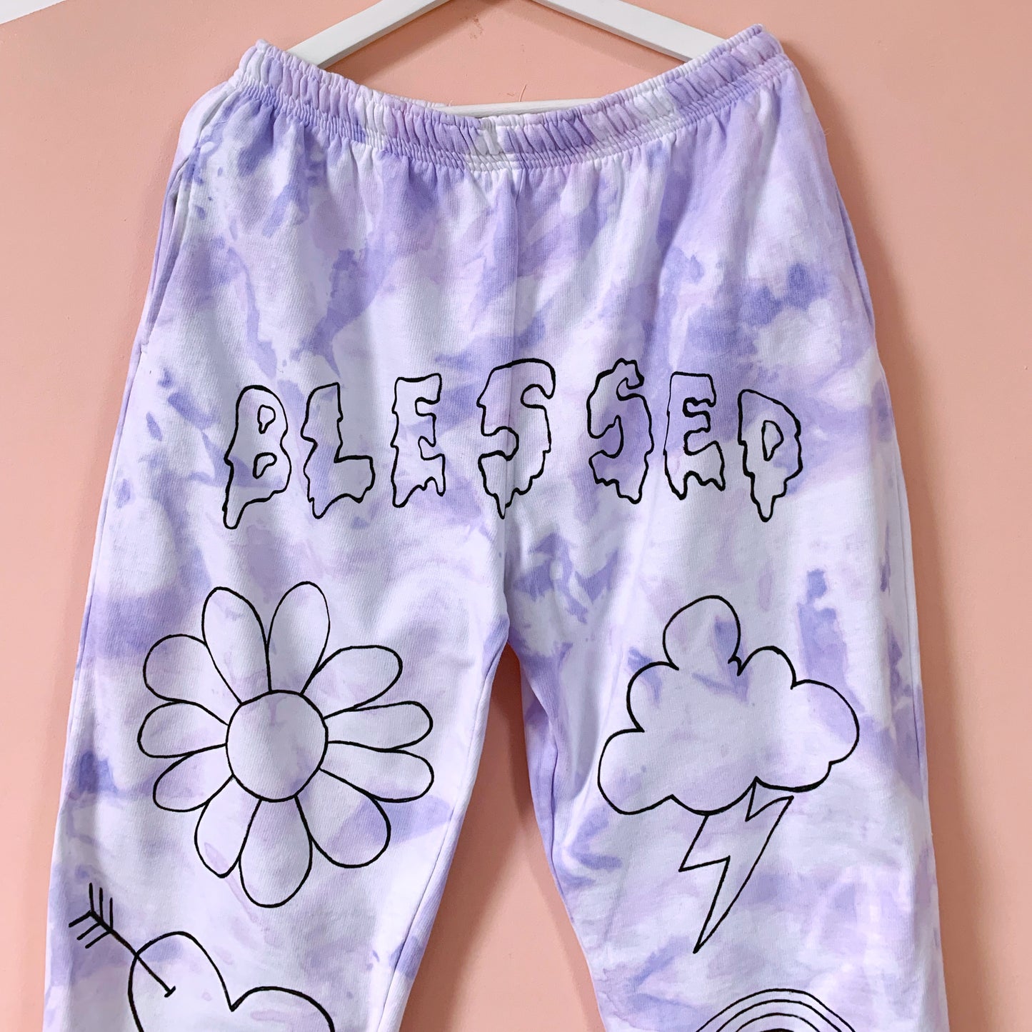 hippie heart tie dye lounge pants - lilac