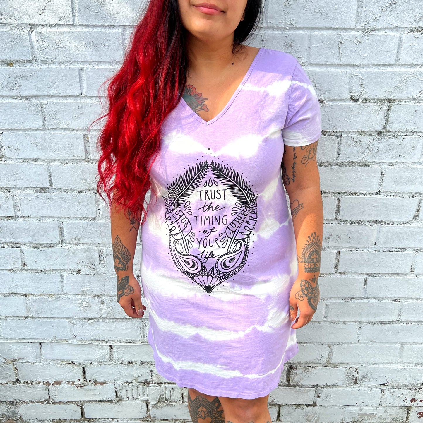 trust the timing of your life tie dye dress