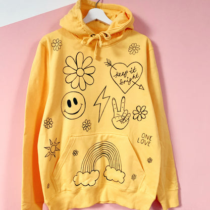 hippie heart hand-painted hoodie - yellow